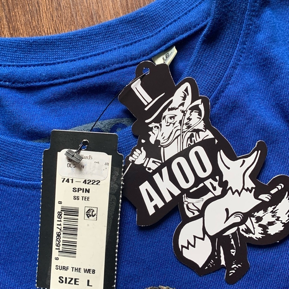 AKOO Men’s Graphic T-Shirt A King Short Sleeve Cotton Tee Blue Large NWT - Picture 5 of 8